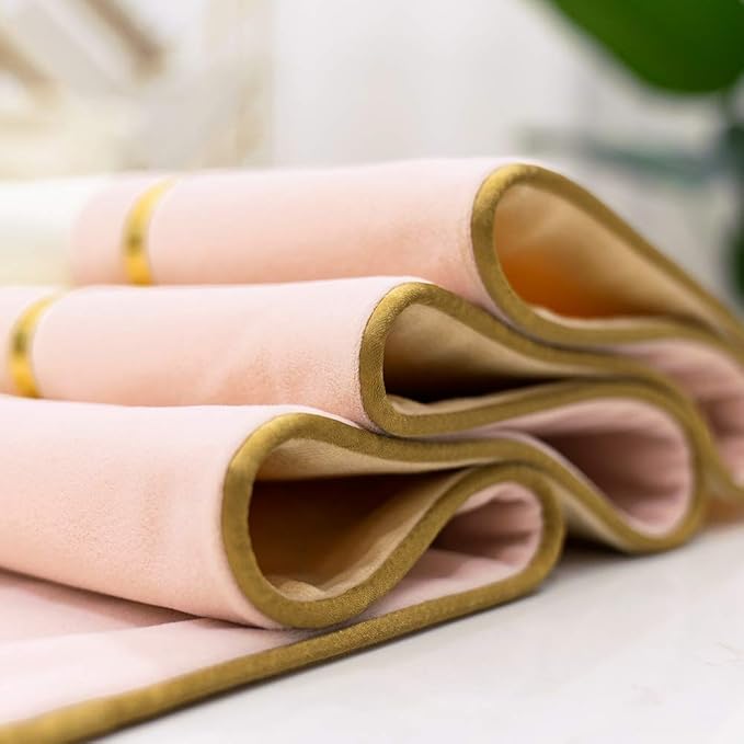 Avigers 12 x 59 Inch Decorative Luxury Pink White Gold Leather Striped Patchwork Velvet Table Runners with Tassels for Home Living Room Bedroom Art Decor Wedding