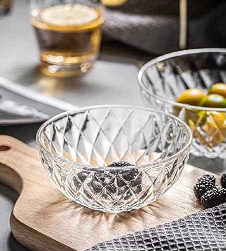 Le'raze Glass Diamond Design Bowl - Decorative Centerpiece for Kitchen & Home Decor, Great for Dining, Living Room, Serving, Salad, Pasta, Candy, Fruit