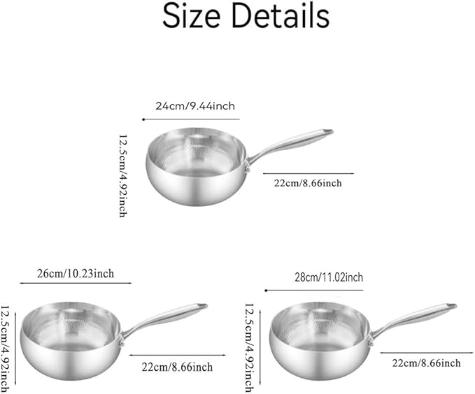 Titanium Hammered Pan with Lid, Thickened Multi-Layer Stock Pot, Titanium Wok Pan, Scratch-Resistant Non Stick Titanium Frying Pans, Even Heating for Cooking,11.02in/Steamer