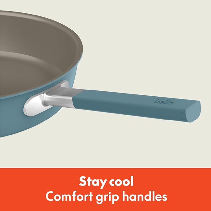 bella 9 Piece Ceramic Nonstick Cookware Set, Fits-anywhere??Kitchenware w EverGood??Coating, Dishwasher & Oven Safe, All Stovetops Compatible, Stackable Design, Cool Touch Handles, Surf