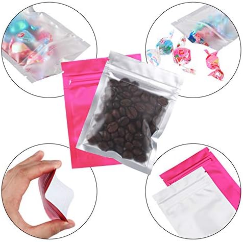 Blulu 100 Pieces Resealable Foil Proof Bags Scent Proof Flat Pouch Clear Smell Sealable Packing Bags Iridescent for Food Storage Snack Jewelry(5 x 7 Inch,Pink)