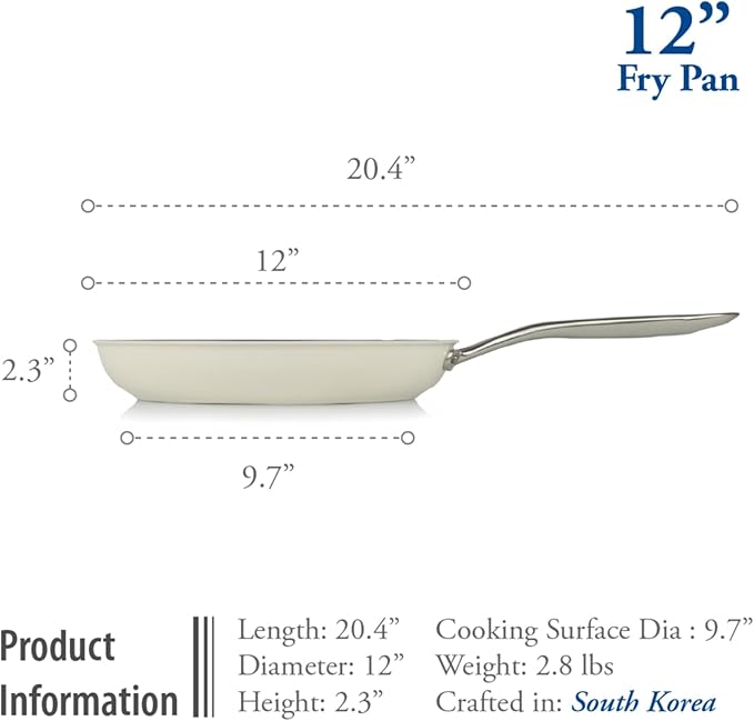 TeChef Collection | 12" Ceramic Nonstick Frying Pan Skillet, Nontoxic - Free of PFAS, PFOA, PTFE, Made in Korea (12-in)