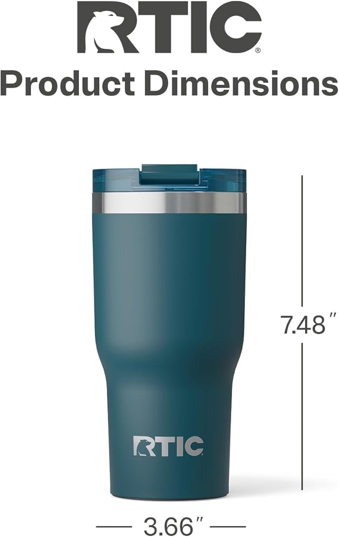 RTIC 20oz Essential Tumbler with Lid, Ceramic Lined, Insulated, Stainless Steel, Metal, Double Wall Vacuum-Insulation, Travel Cup for Iced Coffee, Tea, Hot and Cold Drink, Marine