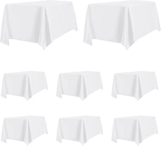 PureFit 8 Pack Rectangle White Table Cloths 60 x 126 Inch for 6Ft Tables, Stain and Wrinkle Resistant Table Linens for Home Use, Wedding, Party, Banquet and Camping