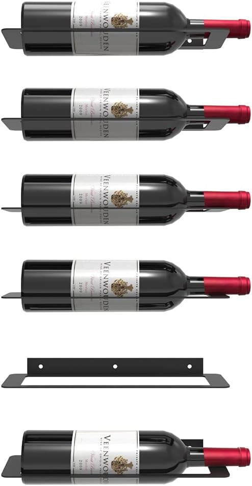 Wine Rack Wall Mounted, Black Metal Modern Wine Bottle Holder, Space Saving Wine Rack for Wall, Set of 6 (Black)