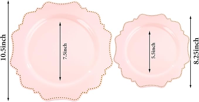 COLOSUS 60pcs Disposable Plastic Plates Set, Gold Pink Party Plates, 30pcs Dinner Plates and 30pcs Salad/Dessert Plates for Wedding, Party, Anniversary, Daily Use