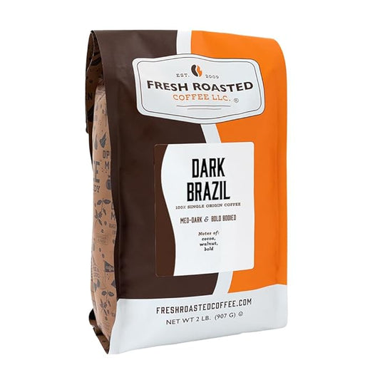 Fresh Roasted Coffee, Dark Brazil, 2 lb (32 oz), Med-Dark Roast, Whole Bean, Kosher