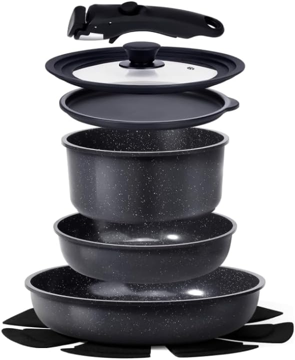 GiPP Ceramic Pots and Pans Set Non Stick, Nonstick Detachable Handle Cookware Sets, Healthy Non Toxic PFAS PFOA & PTFE Free, Dishwasher 竊냀ven Safe, Induction Kitchen Pot and Pan, 8 Piece Grey