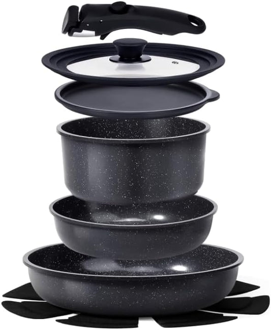 GiPP Ceramic Pots and Pans Set Non Stick, Nonstick Detachable Handle Cookware Sets, Healthy Non Toxic PFAS PFOA & PTFE Free, Dishwasher 竊냀ven Safe, Induction Kitchen Pot and Pan, 8 Piece Grey