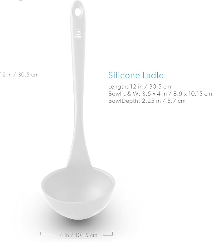 DI ORO Silicone Ladle ??Soup Ladle for Cooking & Serving Heat-Resistant - Large Kitchen Soup Ladle Nonstick Cookware Safe - Soup Serving Spoon with Wide Bowl - Silicone Utensil Dishwasher Safe (Stone)