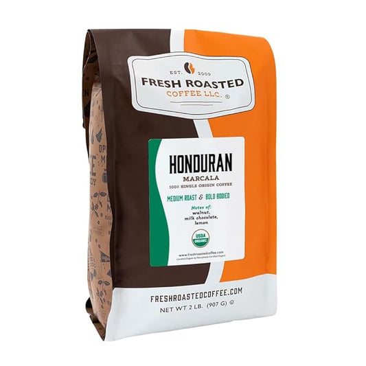 Fresh Roasted Coffee, Organic Honduran Marcala | USDA Organic, 100% Single Origin, Kosher | Medium Roast 2 lb (32 oz) Whole Bean