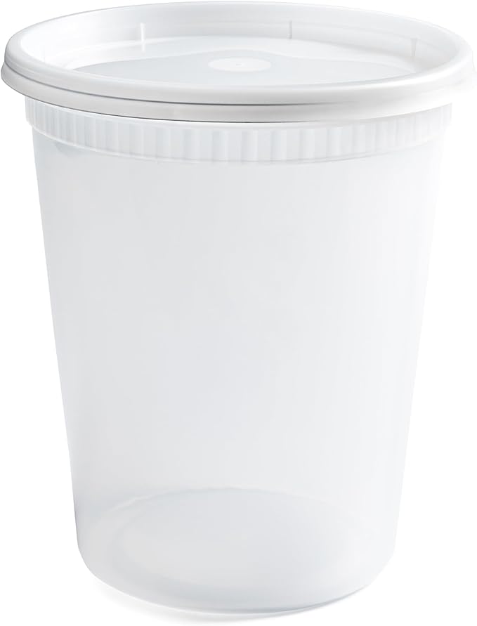 32 oz Deli Containers with Lids (240 Pack) Bulk ??Plastic Quart Container with Lid Disposable 32oz freezer Soup & Food Storage Tall large Container 32 Ounce - Cups with Cover [240 Sets Case/Pack]