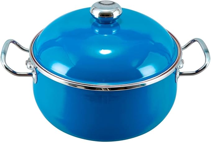 VITA 6-Quart Dutch Oven (Blue) with Lid for All Stove Tops (Enamel on Steel) Dishwasher & Oven Safe up to 500 ??- Quick & Even Heat Distribution - Enameled Interior is Non-Reactive & Easy to Clean