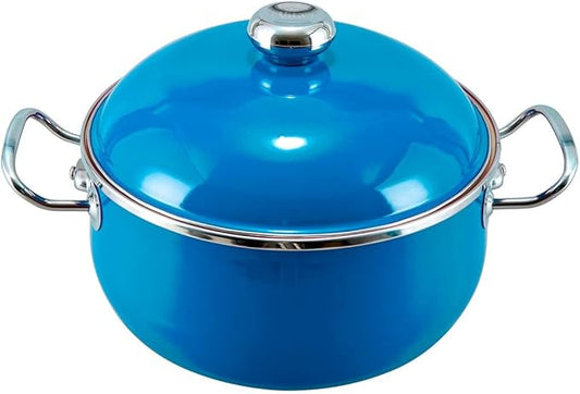 VITA 6-Quart Dutch Oven (Blue) with Lid for All Stove Tops (Enamel on Steel) Dishwasher & Oven Safe up to 500 ??- Quick & Even Heat Distribution - Enameled Interior is Non-Reactive & Easy to Clean