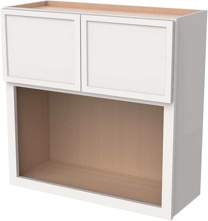 Solid Wood RTA Wall Microwave Open Shelves Cabinet Kitchen Pantry Storage Cabinet with 2 Doors - Newtown Origami White, 30'W24'D36'H