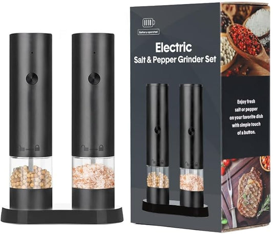 Electric Salt and Pepper Grinder Set With Battery Rechargeable, External Adjustable Coarseness, Automatic Ceramic Salt & Pepper Shakers Mills(Black)