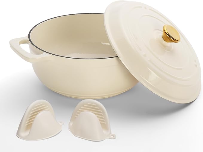 Dutch Oven Pot with Lid, 6 Quart Enameled Cast Iron Dutch Oven, Dual Handles, Kitchen Pots Oven Safe up to 500째F, Stovetop Compatible, Marinate, Cook, Bread Baking, Refrigerate & Serve, White