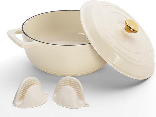Dutch Oven Pot with Lid, 6 Quart Enameled Cast Iron Dutch Oven, Dual Handles, Kitchen Pots Oven Safe up to 500째F, Stovetop Compatible, Marinate, Cook, Bread Baking, Refrigerate & Serve, White