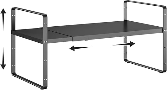 16.5-27?쇺셂 Expandable Cabinet Shelf Organizers, Stackable Metal Shelves Extender for Kitchen Countertop Storage, Adjustable Spices Shelves Rack Stand for Cupboard Pantry, Black