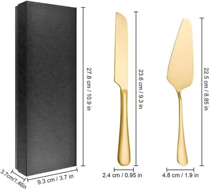 Pie Server and Cake Server Stainless Steel Set - Serrated Spatula with Elegant Ergonomic Handles for Cutting and Serving Desserts, Brownies, Lasagna (Gold)