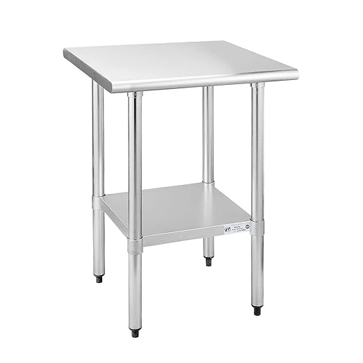 Hally Sinks & Tables H Stainless Steel Table for Prep & Work 24 x 24 Inches, NSF Commercial Heavy Duty Table with Undershelf and Galvanized Legs for Restaurant, Home and Hotel
