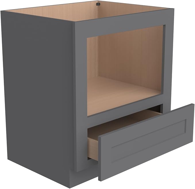 Microwave Base Cabinet ??Solid Wood Shaker Style Kitchen Storage Base Unit with Drawer & Soft-Close Doors, RTA Pantry Cupboard for Dining Room, Coffee Bar 30" W x 24" D x 34 1/2" H (Pebble Gray)