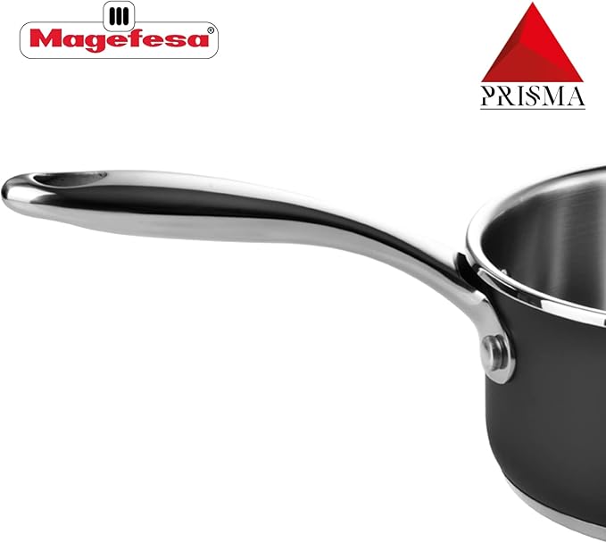 MAGEFESA Prisma - 6.3 inches Saucepan, made in 18/10 stainless steel, for all types of kitchens, INDUCTION, easy cleaning, dishwasher and oven safe up to 392쨘F