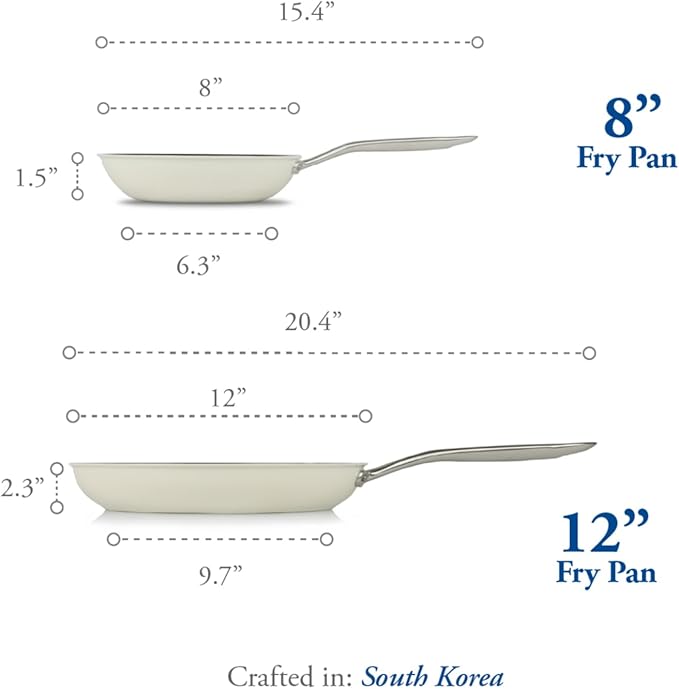TeChef ValenCera Collection | Ceramic Nonstick Frying Pan Skillet Set, Nontoxic - Nontoxic - Free of PFAS, PFOA, PTFE (Frying Pan/Skillet Set, 8" and 12")
