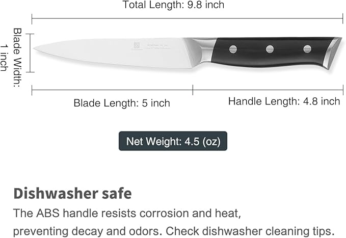 5 Inch Utility Knife Home Cooking Chef Gifts for Women Men: Small Sharp Kitchen Knife Ultra-Smooth Cutting Experience,All-Around Performance 50Cr15Mov Stainless Steel,Ergonomic Black Handle