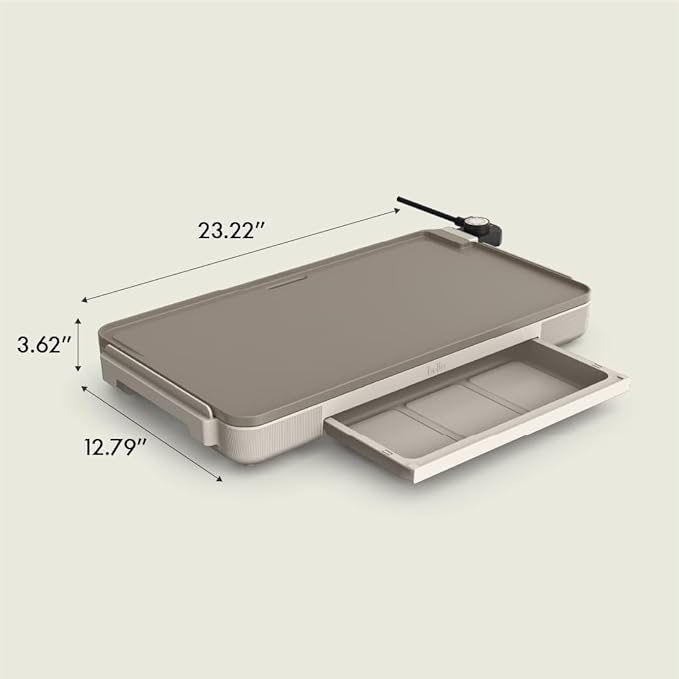 bella 12" x 22" Electric Griddle with Warming Tray, EverGood??Ceramic Nonstick Coating & Removable Temperature Probe, Dishwasher-Safe Drip Tray & Cool Touch Handles, 1500 Watt, Oatmilk