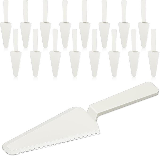 Suclain Disposable Cake Cutter 9.1 Inch Plastic Cake Server Cutting Plastic Spatula Knives Pie Pizza Pastry Slicer Serving Utensils for Kitchen Wedding (16 Pieces,White)