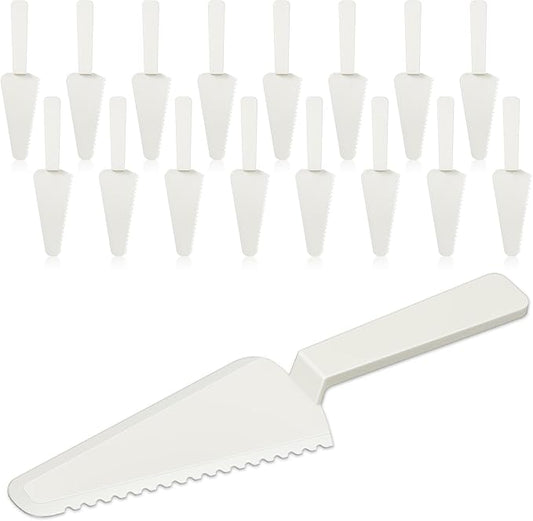 Suclain Disposable Cake Cutter 9.1 Inch Plastic Cake Server Cutting Plastic Spatula Knives Pie Pizza Pastry Slicer Serving Utensils for Kitchen Wedding (16 Pieces,White)