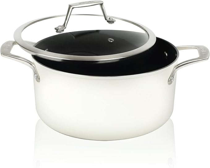 TeChef ValenCera Collection | 5-quart Ceramic Nonstick Soup Pot with Glass Lid, Nontoxic - Nontoxic - Free of PFAS, PFOA, PTFE (Soup Pot 5-Qt)