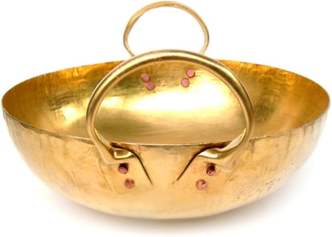 Brass Wok Pan Thai Home Cooking Food and Dessert for Thai Chinese Japanese Korean cuisine (Large 12 inches)