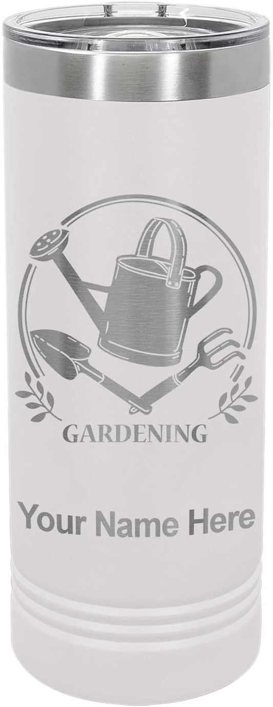 LaserGram 22oz Vacuum Insulated Skinny Tumbler, Gardening, Personalized Engraving Included (White)