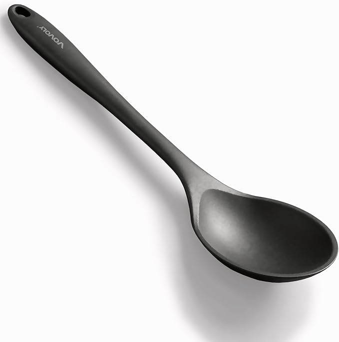 Silicone Spoons for Cooking - Extra Large Kitchen Spoons for Mixing, Serving, & Stirring - 600째F Heat-Resistant Non Stick Utensils Ladle - Dishwasher Safe, Solid,Black