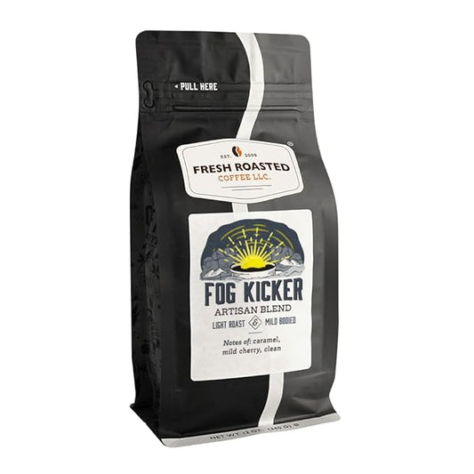 Fresh Roasted Coffee, Fog Kicker, 12 oz, Light Roast, Kosher, Whole Bean