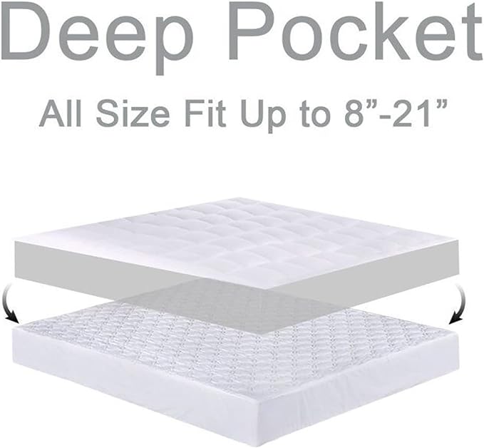 Mattress Topper Queen for Back Pain, Extra Thick Mattress Pad Cover, Plush Pillow Top, Deep Elastic Pocket, White