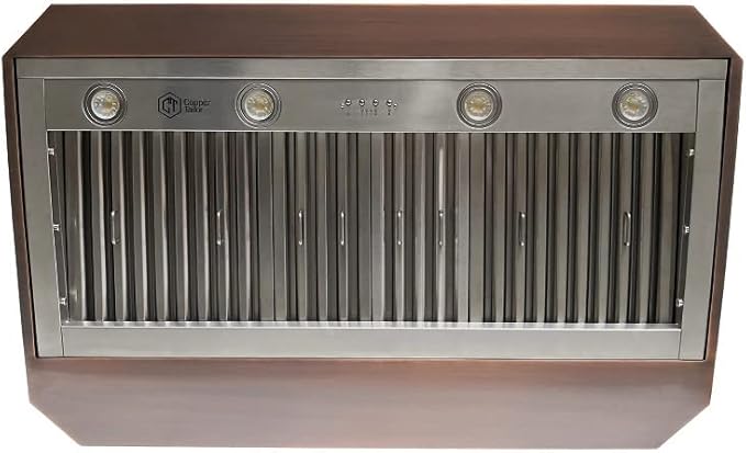 CT Copper Tailor Copper Vent Hood Wall Mount,42'' W,36''H, 1150 CFM Exhaust Fan,Stainless Steel Vent,LED Light,Dishwasher-Safe Baffle Filters,Heavy Hammered-Dark Patina,VH3A