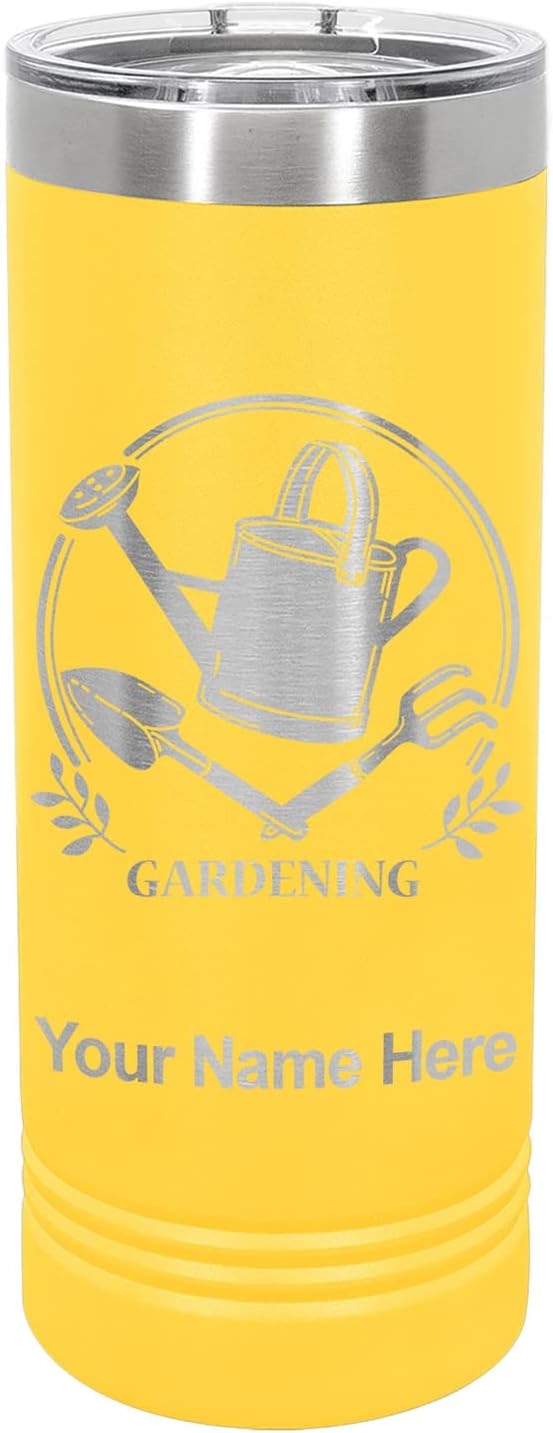 LaserGram 22oz Vacuum Insulated Skinny Tumbler, Gardening, Personalized Engraving Included (Yellow)