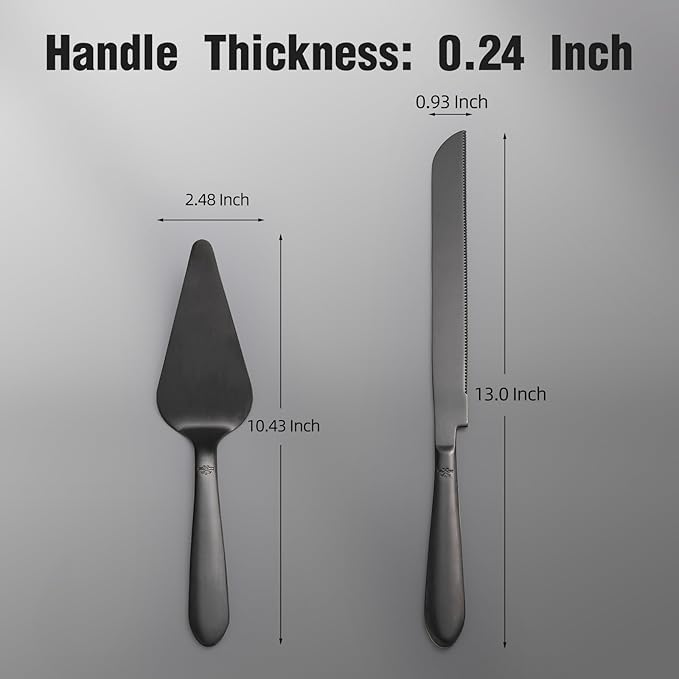 Wedding Cake Knife and Server Set, Integral Stainless Steel Longer Cake Cutter and Wider Pie Spatula, Elegant Cake Cutting Serving Set for Party Birthday Bridal Shower Set of 2, Matte Black