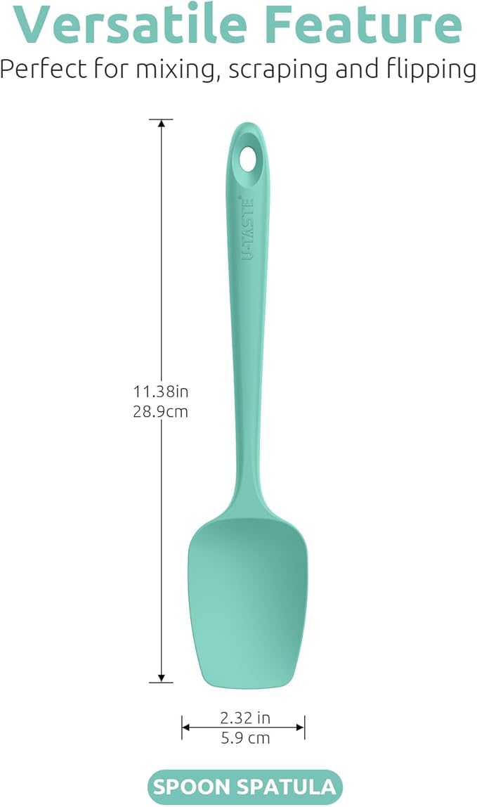 U-Taste Silicone Spoon Spatula Set, 600쨘F High Heat Resistant Food Grade Flexible Rubber Scraper, Cooking Mixing Baking Kitchen Utensils Set of 3 (Aqua Sky)