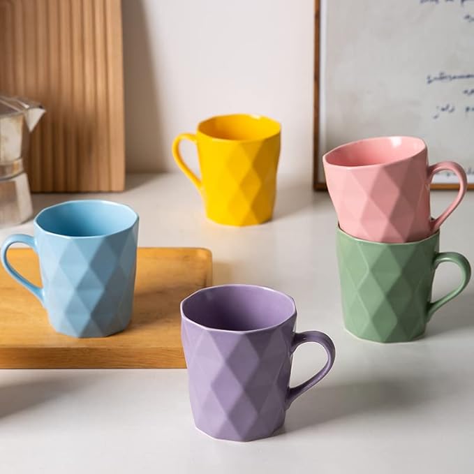 11 Ounce Porcelain Mugs, Set of 6, Tea and Cocoa Mug Set, Multicolor, Matte