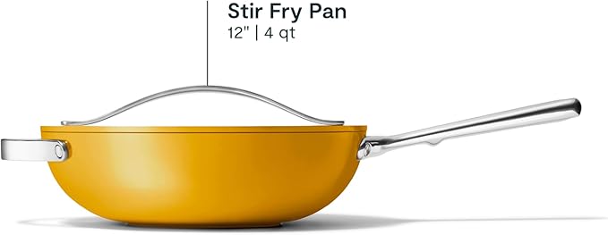 Caraway Non-Stick Stir Fry Pan - 12??Wok-Inspired Pan - Free From Forever Chemicals - High-Sloped Walls - Stainless Steel Handles - Marigold