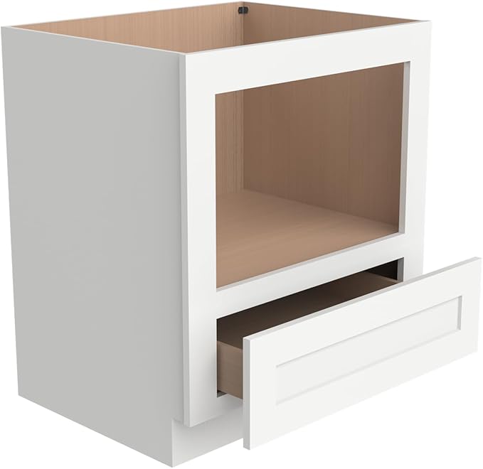 Microwave Base Cabinet ??Solid Wood Shaker Style Kitchen Storage Base Unit with Drawer & Soft-Close Doors, RTA Pantry Cupboard for Dining Room, Coffee Bar 30" W x 24" D x 34 1/2" H (Origami White)