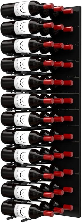 Ultra Wine Racks Fusion Wine Wall Label-Out (4 Foot, Triple Deep, Black Acrylic, Matte Black Peg) ??Modular Wine Rack for 48 Bottles, Easy Installation for Home Bar or Wine Cellar