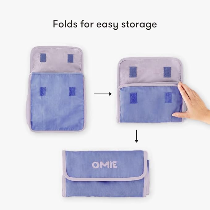 Omie OmieBox Lunch Bag - Washable, Foldable, Durable, WaterResistant Fabric with Interior Pocket and External Bottle Holder (Purple)