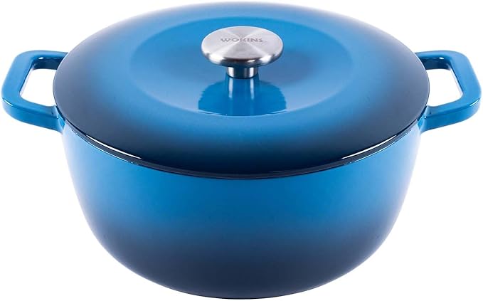 Enamel Cast Iron Dutch Oven with Lid,Dual Handles,Heavy-Duty Cookware for Sourdough Bread Baking,Braising,Stews,Roasting,Oven Safe up to 500째 F,5QT,blue