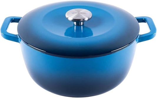 Enamel Cast Iron Dutch Oven with Lid,Dual Handles,Heavy-Duty Cookware for Sourdough Bread Baking,Braising,Stews,Roasting,Oven Safe up to 500째 F,5QT,blue