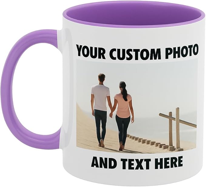 Personalized Coffee Mug | Custom Photo, Text, or Logo Cup (11oz, Purple Rim, Inner, and Handle) |Dishwasher & Microwave Safe |Unique Gift for Men & Women ?밫aza Personalizada
